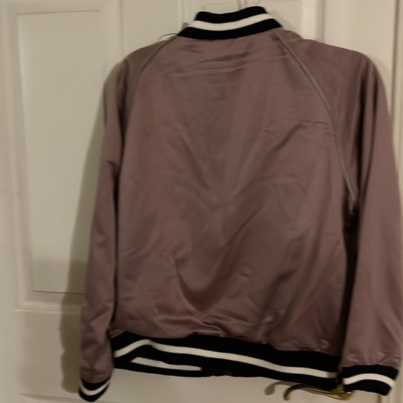 GOLDIE London Size XS Embellished Satin Bomber Jacket Mesh Black Ivory Zip $119 - Picture 2 of 3